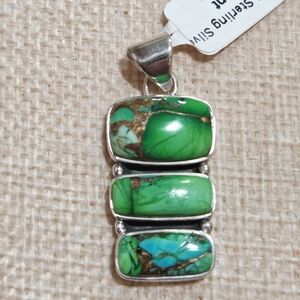Peacock Turquoise and Silver Pendant